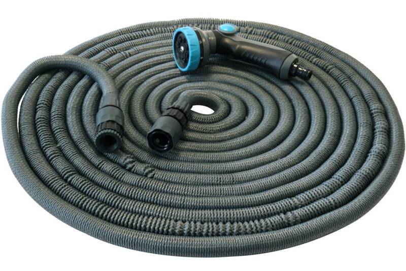 Flexibler Gartenschlauch 30m grau mit Zubehör und Netztasche