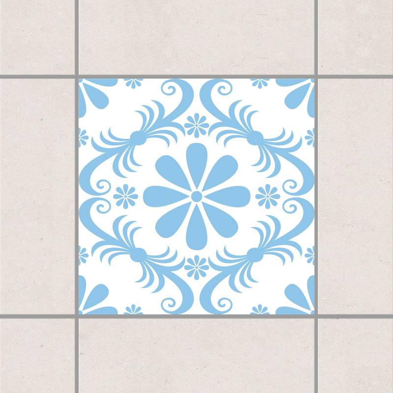 Fliesenaufkleber Blumendesign White Light Blue Blau