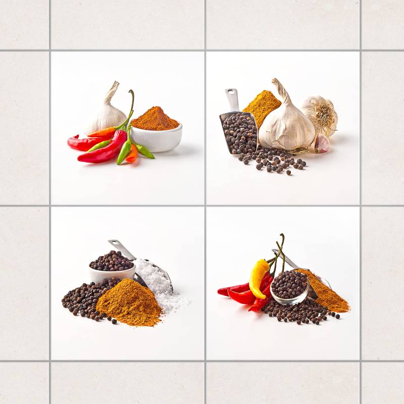 Fliesenaufkleber Chili Knoblauch und Gewürze