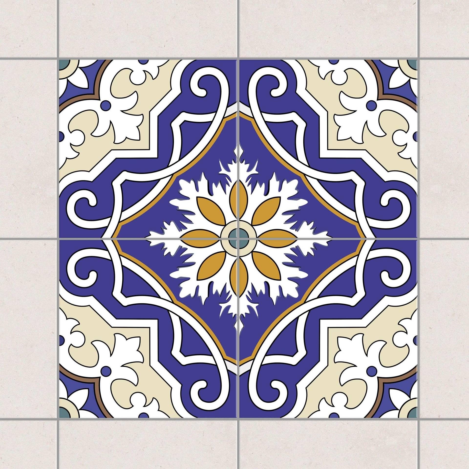Fliesenaufkleber Ornament aus 4 spanischen Fliesen