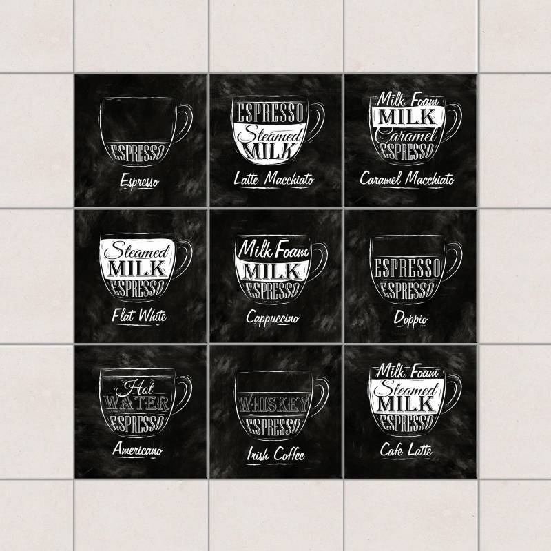 Fliesenaufkleber Kaffeesorten Kreidetafel