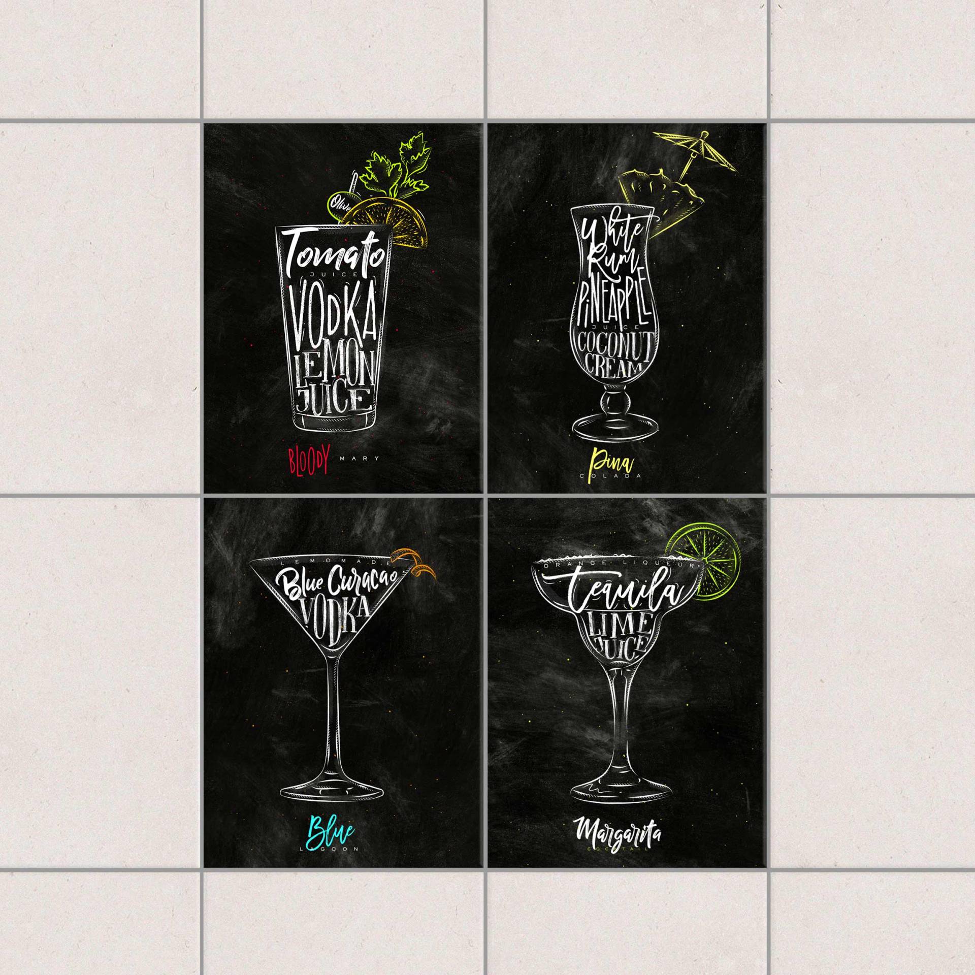 Fliesenaufkleber Cocktails Kreidetafel