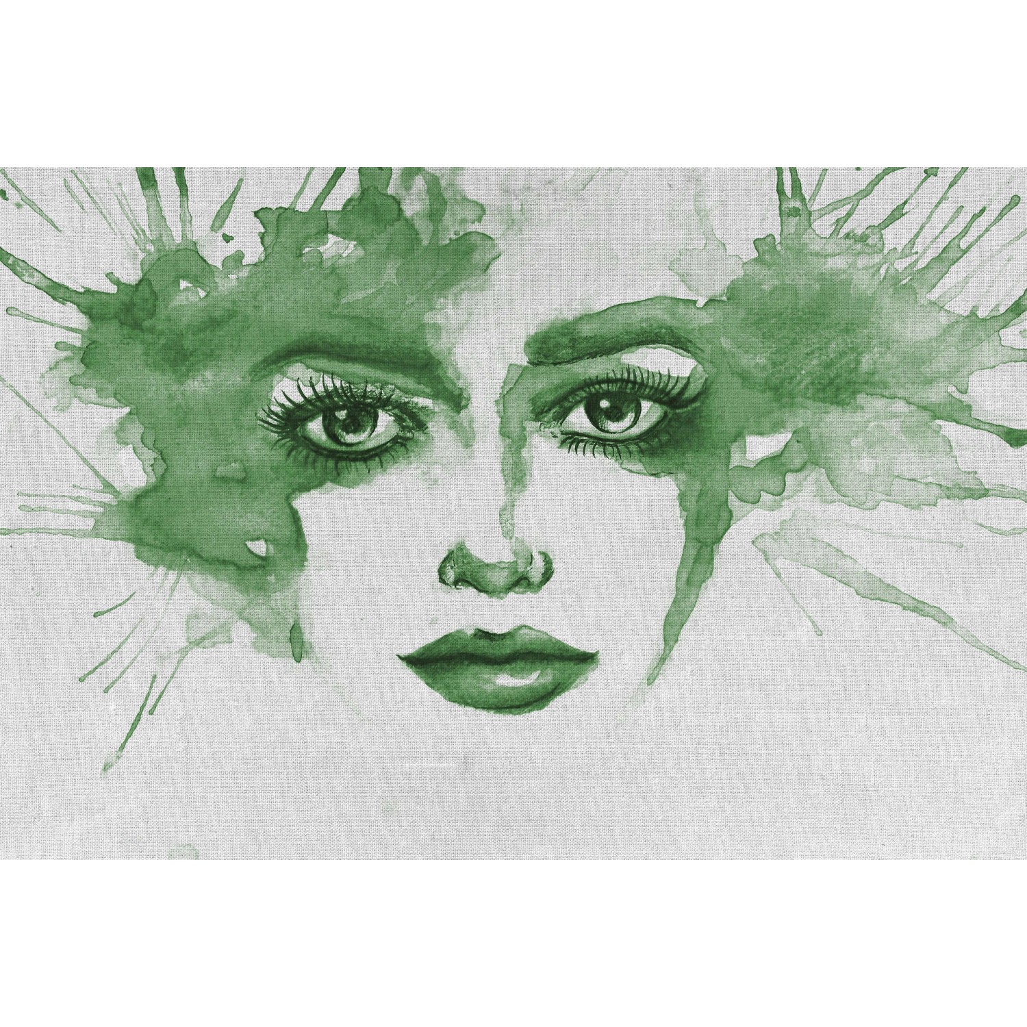 Fototapete Aquarell Gesicht Grün Weiß 4,00 m x 2,70 m FSC® von -