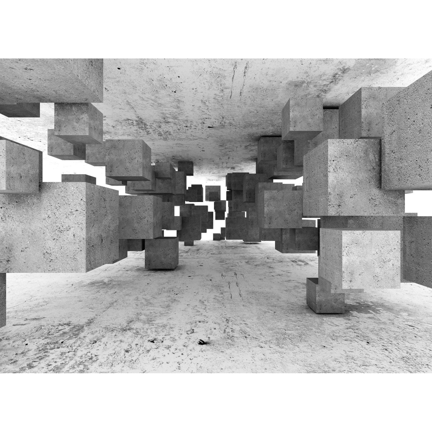 Fototapete Beton Blöcke Tetris 3D Effekt Grau Weiß 3,50 m x 2,55 m FSC® von -