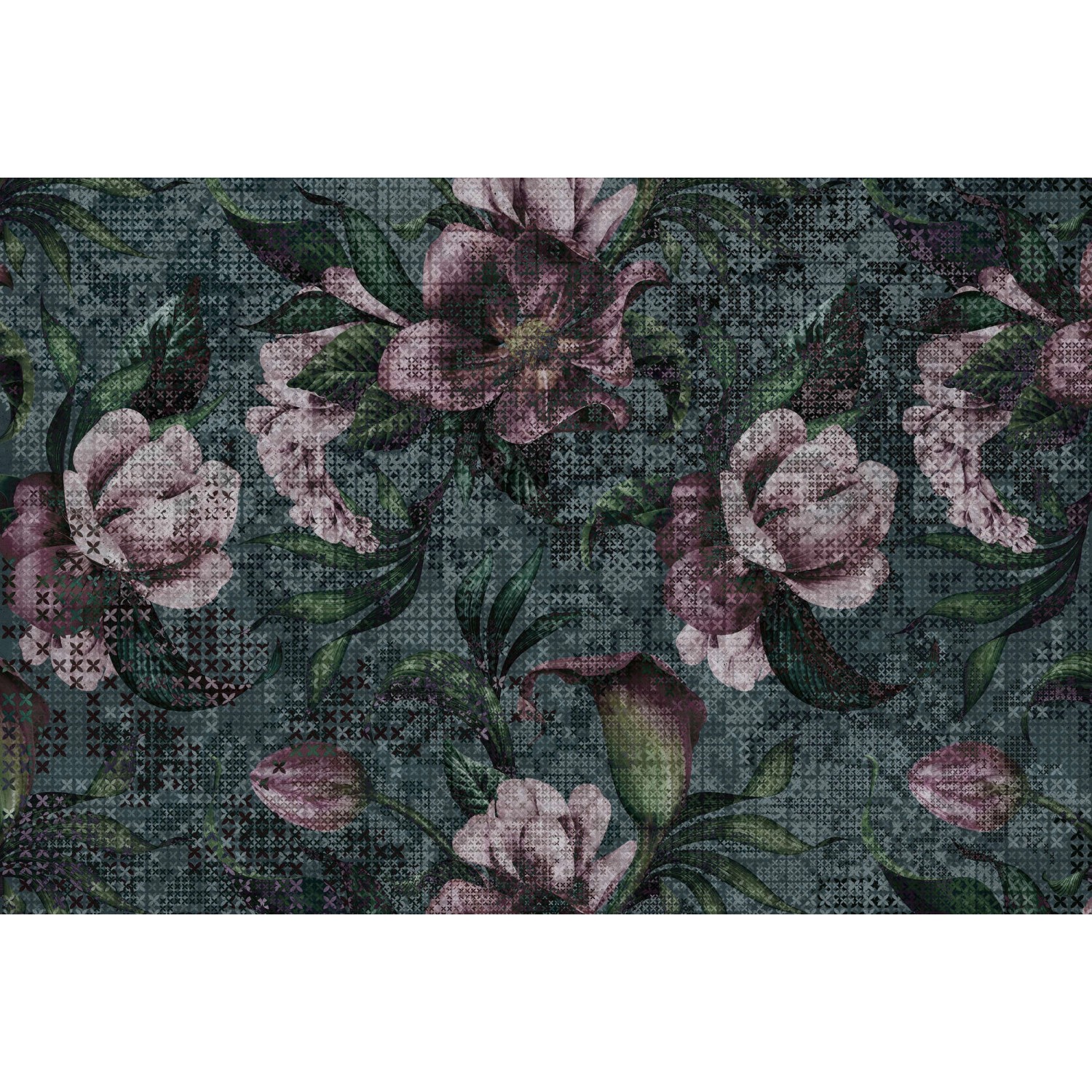 Fototapete Blumen Mosaik Blau Rosa Grün 4,00 m x 2,70 m FSC® von -