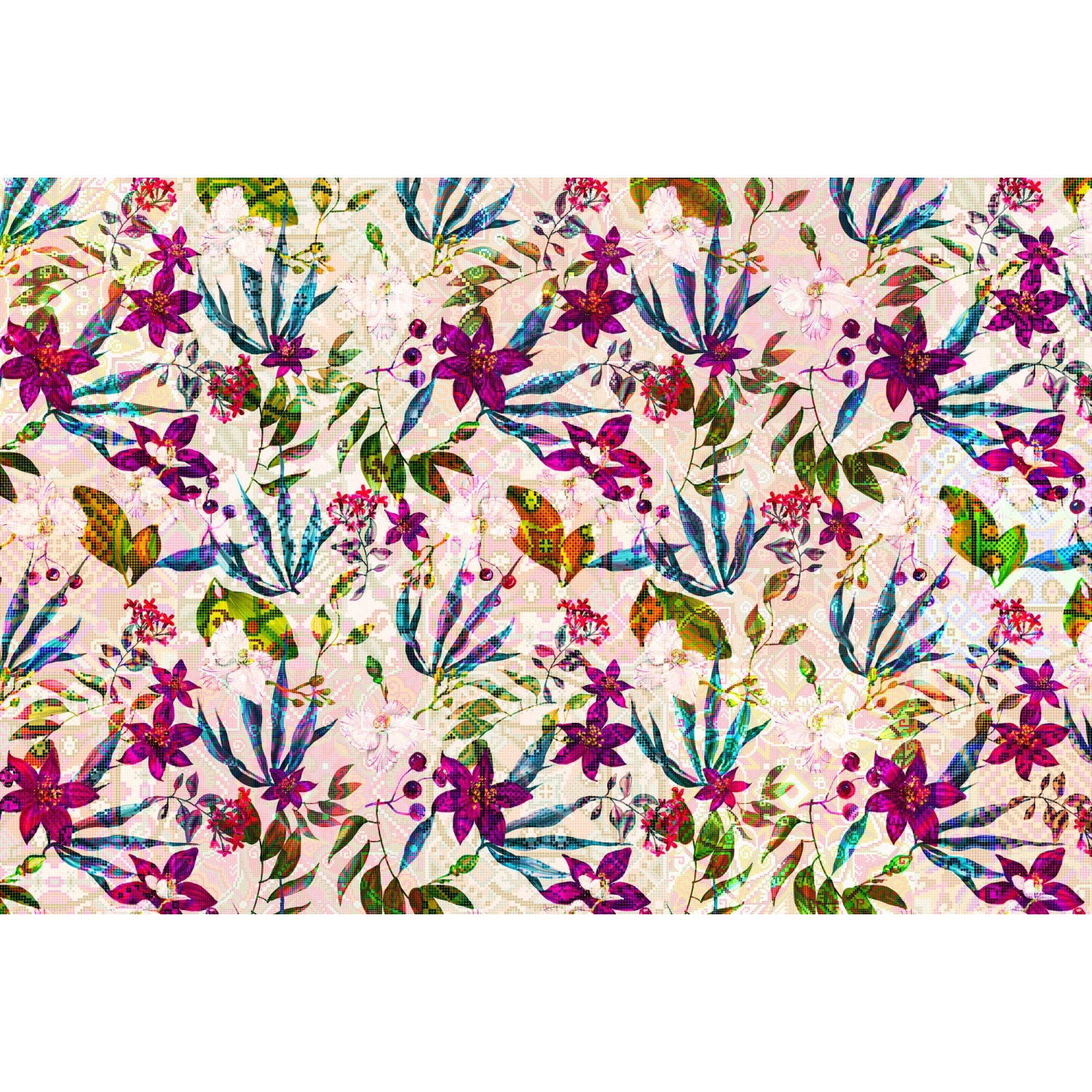 Fototapete Blumen Mosaik Grafik Bunt Rosa Violett 4,00 m x 2,70 m FSC® von -