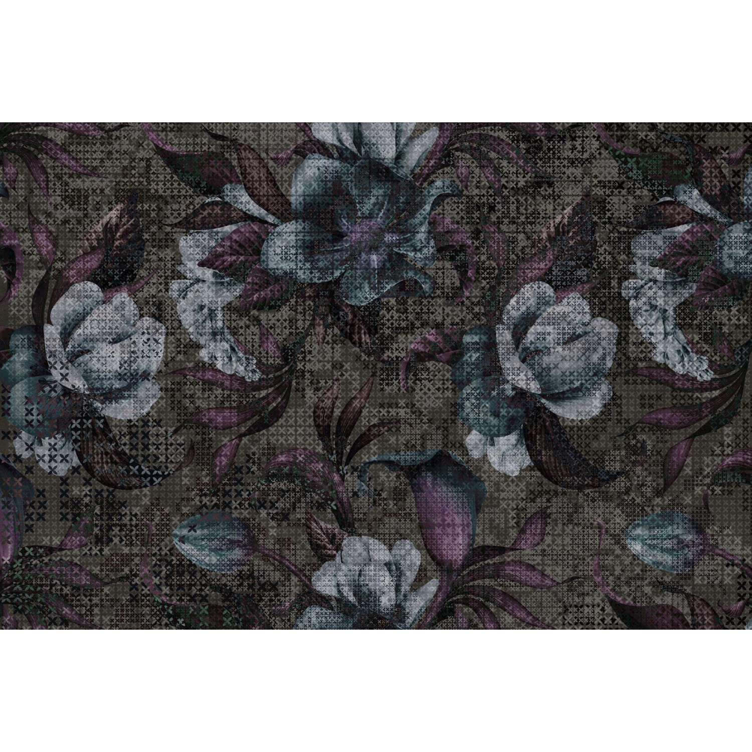 Fototapete Blumen Mosaik Violett Blau Grau 4,00 m x 2,70 m FSC® von -