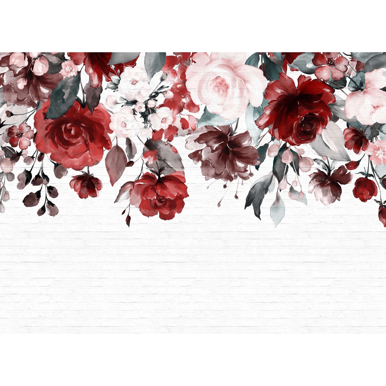 Fototapete Blumen Steinwand Rot Rosa Lila Weiß 3,50 m x 2,55 m FSC® von -