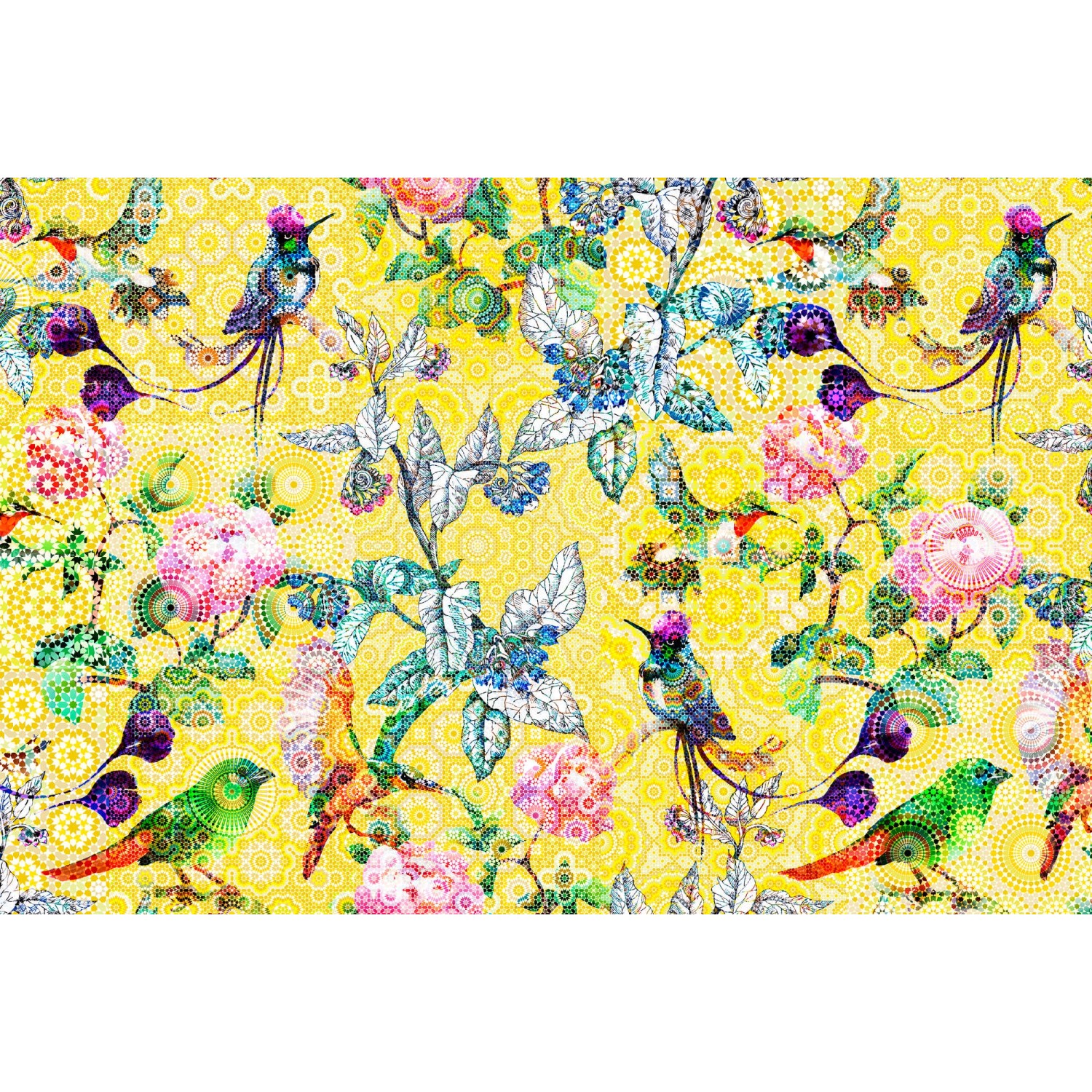 Fototapete Blumen Vögel Mosaik Grafik Bunt Gelb Blau 4,00 m x 2,70 m FSC® Fototapete Blumen Vögel Mosaik Grafik Bunt Gelb Blau 4,00 m x 2,70 m FSC® von -