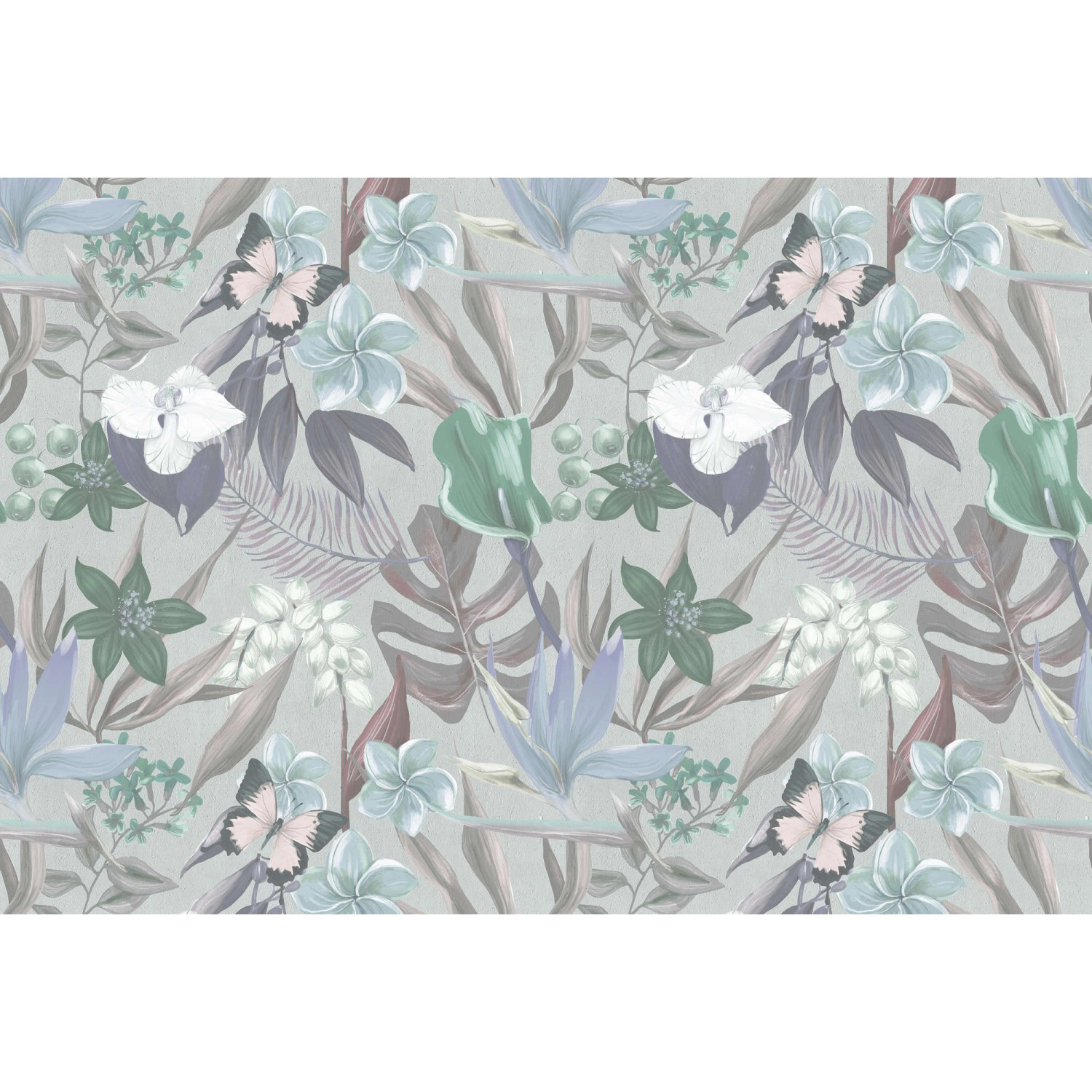 Fototapete Dschungel Blumen Blau Grün 4,00 m x 2,70 m FSC® Fototapete Dschungel Blumen Blau Grün 4,00 m x 2,70 m FSC® von -