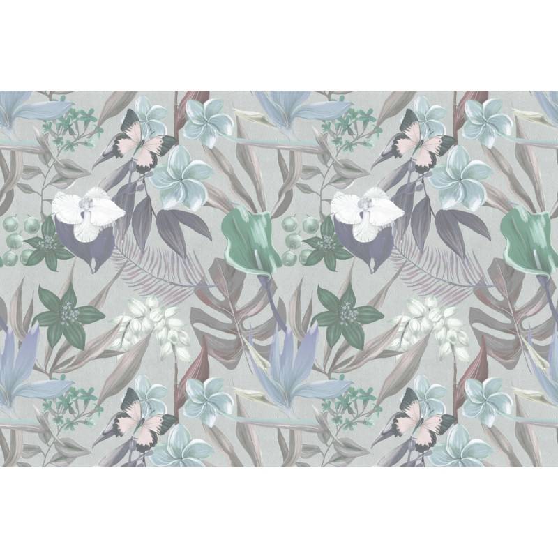 Fototapete Dschungel Blumen Blau Grün 4,00 m x 2,70 m FSC® von -