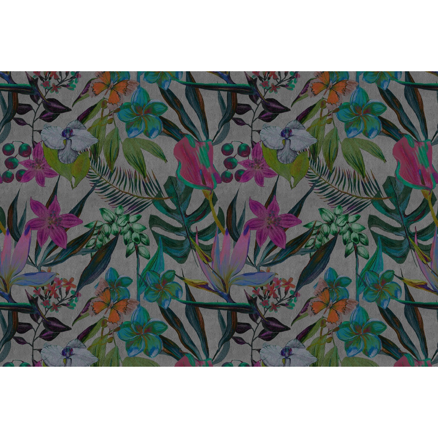 Fototapete Dschungel Blumen Bunt Lila Rot Grau 4,00 m x 2,70 m FSC® Fototapete Dschungel Blumen Bunt Lila Rot Grau 4,00 m x 2,70 m FSC® von -