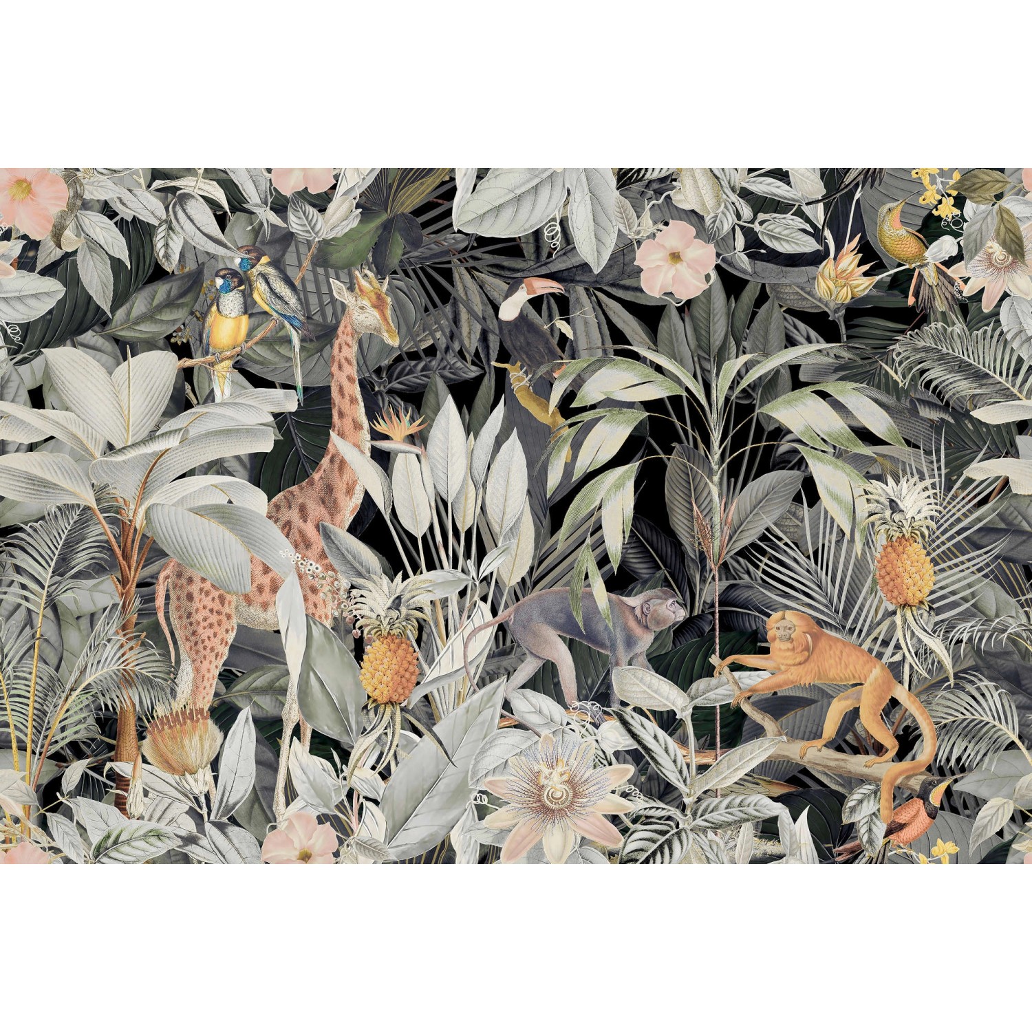 Fototapete Dschungel Tiere Blumen Gelb 4,00 m x 2,70 m FSC® von -