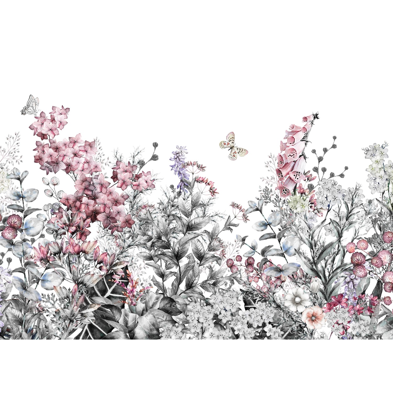 Fototapete Floral Blumen Schmetterling Weiß Rosa 3,50 m x 2,55 m FSC® von -