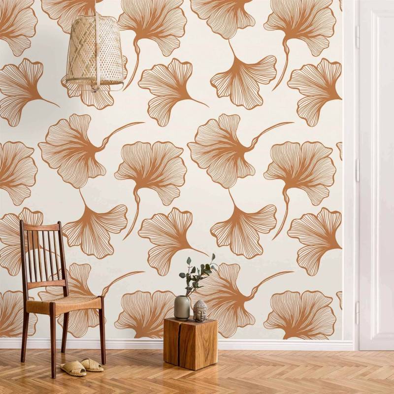 Fototapete Große Gingkoblätter in Beige