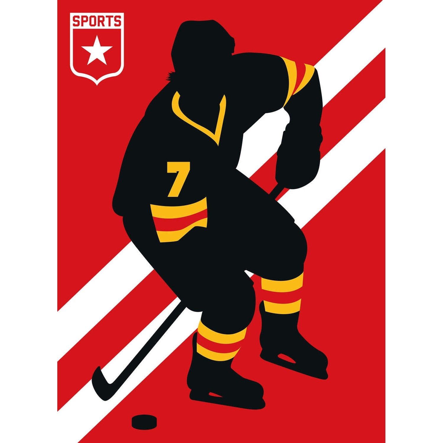 Fototapete Icehockeyspieler Rot Gelb Schwarz Weiß 2,00 m x 2,70 m FSC® von -