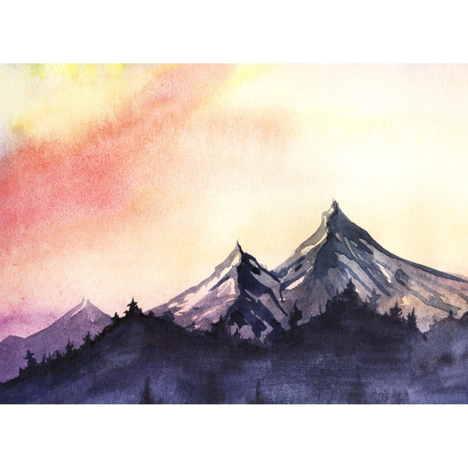 Fototapete Landschaft Berge Gemälde Blau Orange 3,50 m x 2,55 m FSC® von -