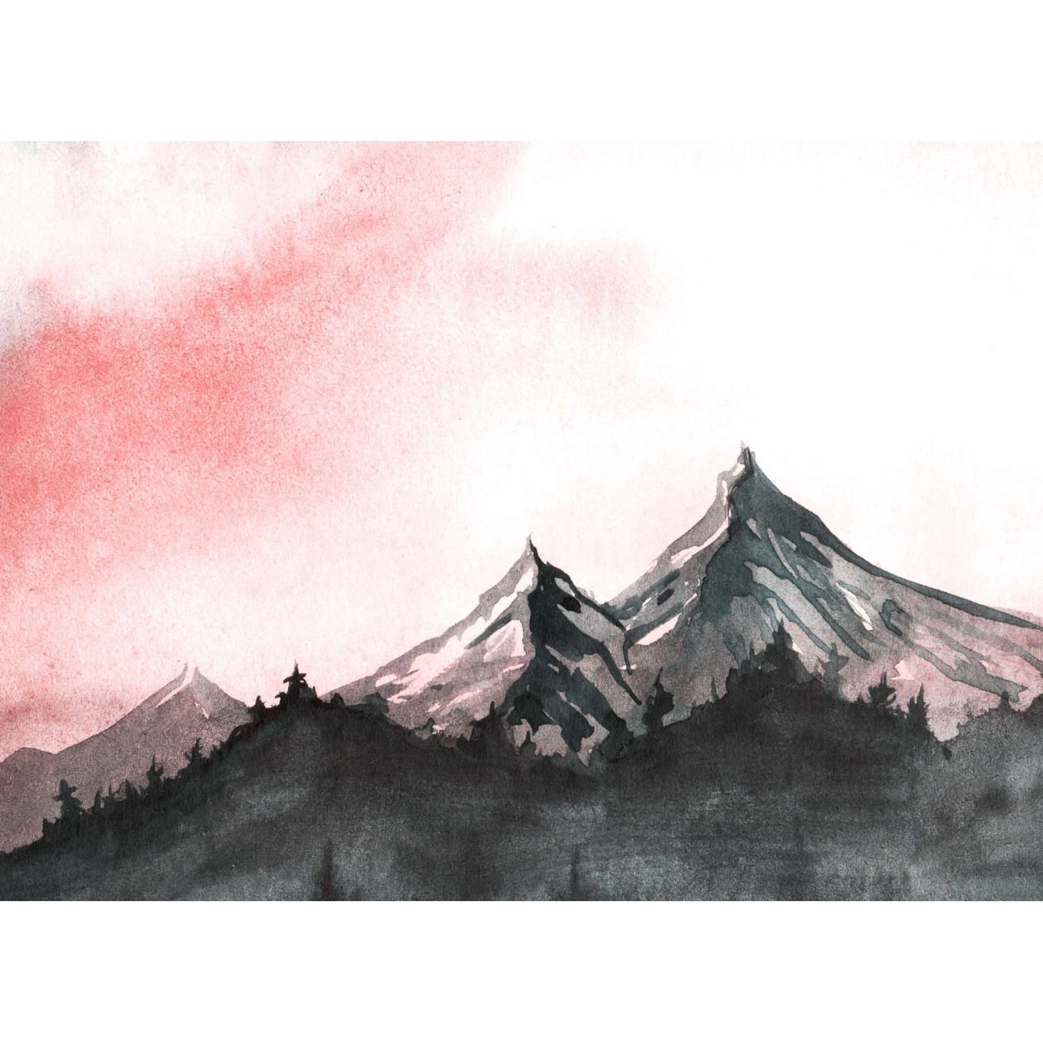 Fototapete Landschaft Berge Gemälde Grau Rot Weiß 3,50 m x 2,55 m FSC® von -