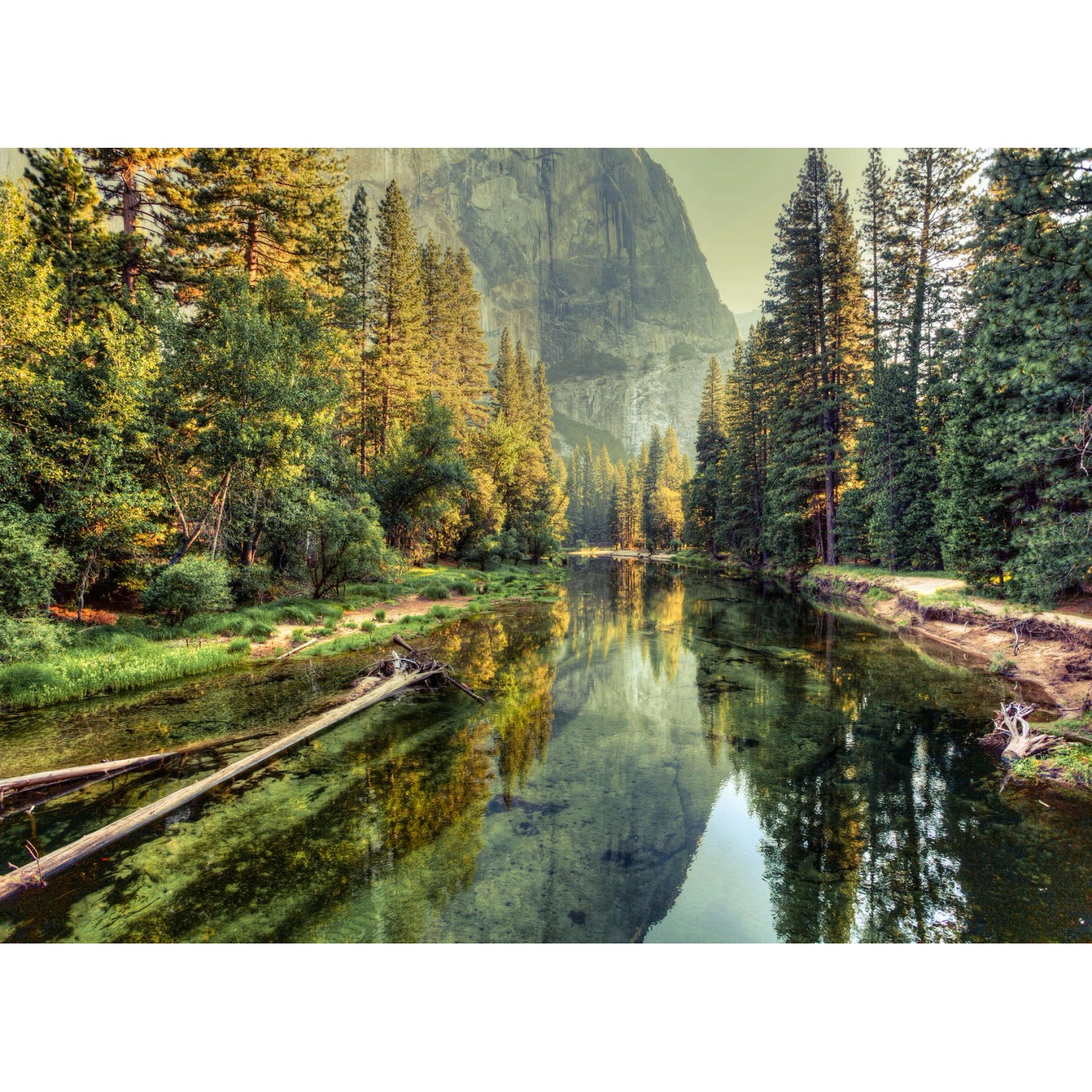 Fototapete Landschaft Fluss Wald Grün Gelb 3,50 m x 2,55 m FSC® von -
