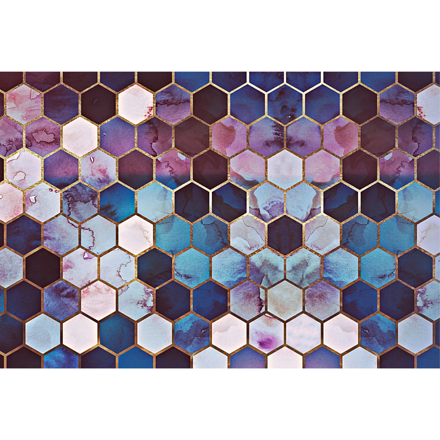 Fototapete Marmor Hexagon Muster Blau Lila Schwarz 4,00 m x 2,70 m FSC® von -