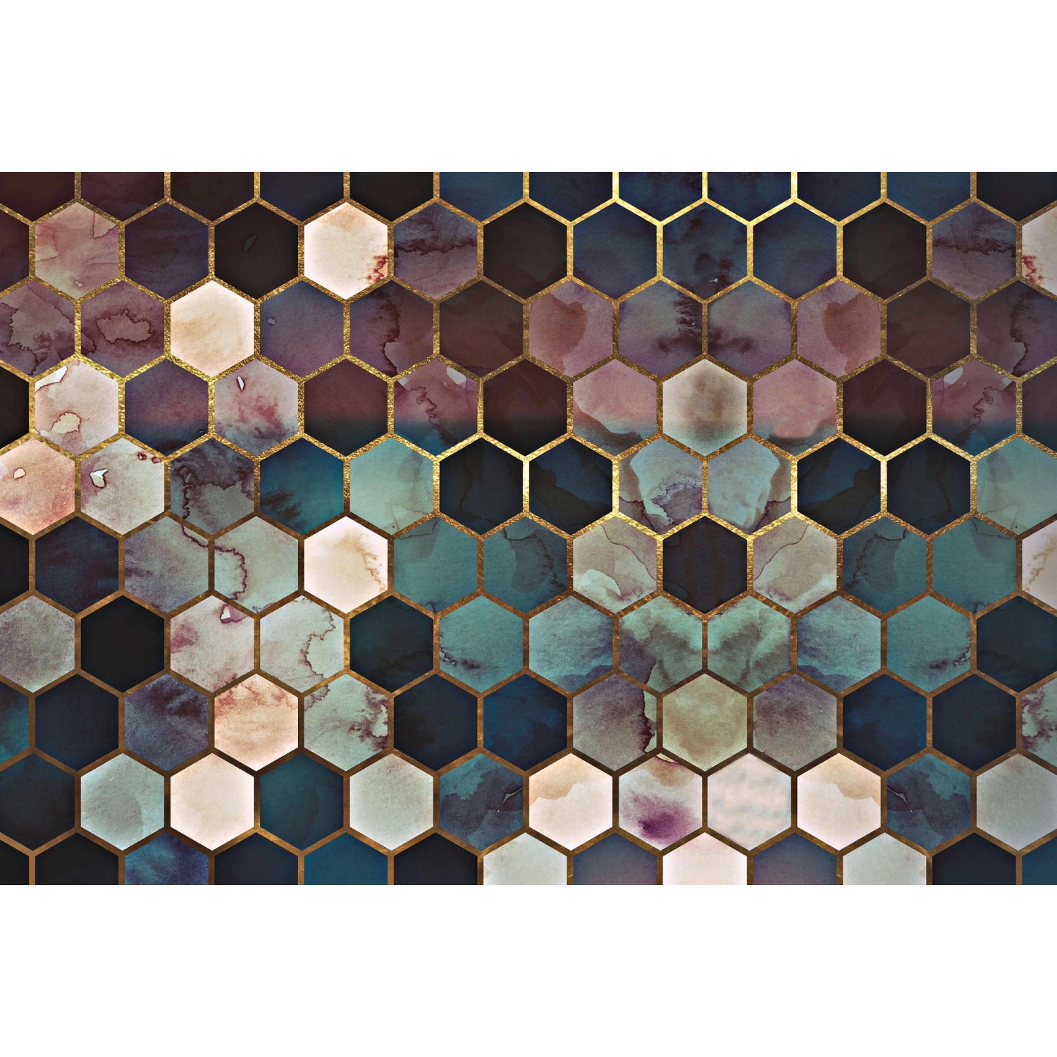 Fototapete Marmor Hexagon Muster Lila Gold Blau 4,00 m x 2,70 m FSC® von -