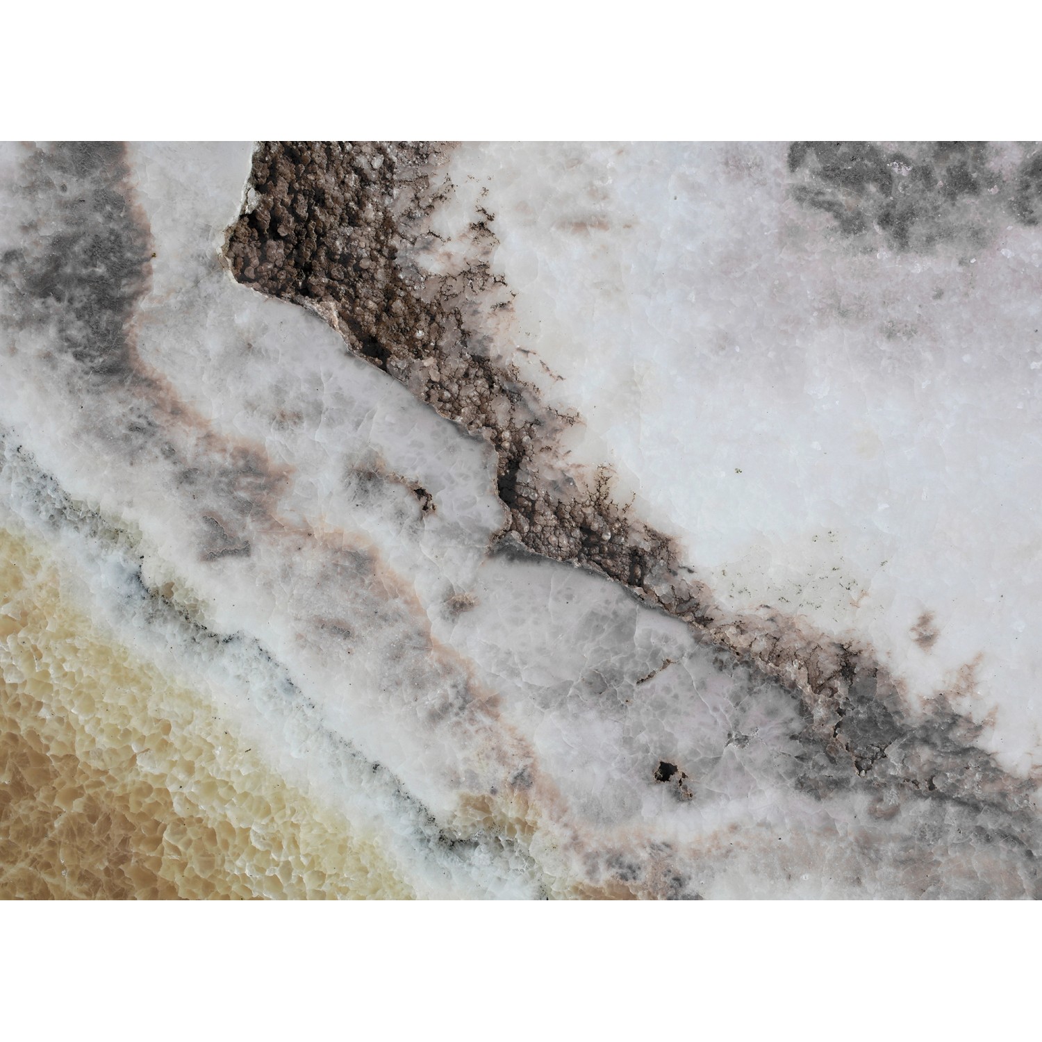 Fototapete Marmor Quartz Weiß Schwarz Braun Gelb 3,50 m x 2,55 m FSC® von -