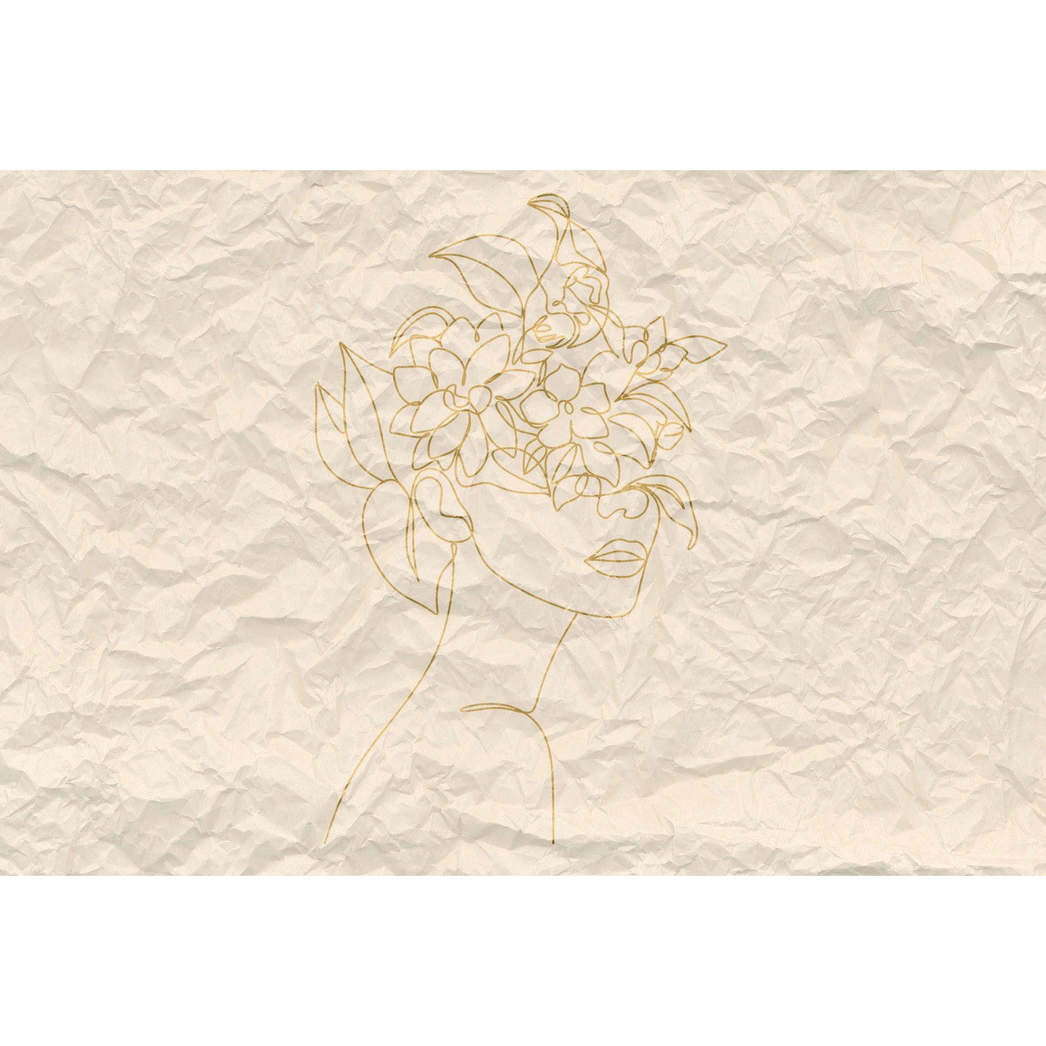 Fototapete Papier-Optik Blumen Gesicht Weiß Gold 4,00 m x 2,70 m FSC® von -