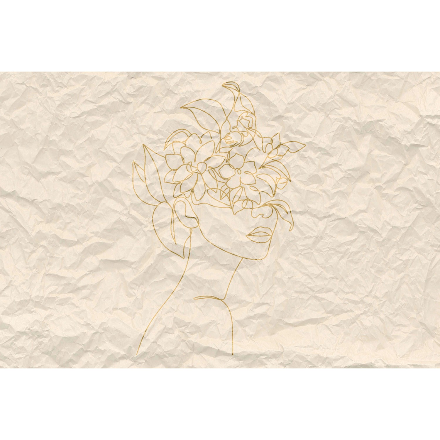 Fototapete Papier-Optik Blumen Gesicht Weiß Gold 4,00 m x 2,70 m FSC® Fototapete Papier-Optik Blumen Gesicht Weiß Gold 4,00 m x 2,70 m FSC® von -