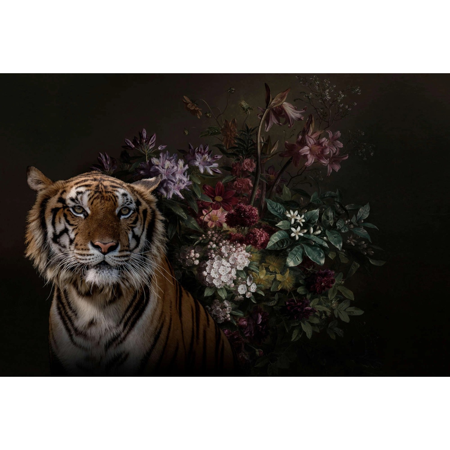 Fototapete Tiger Blumen Schwarz Grün Orange 4,00 m x 2,70 m FSC® von -