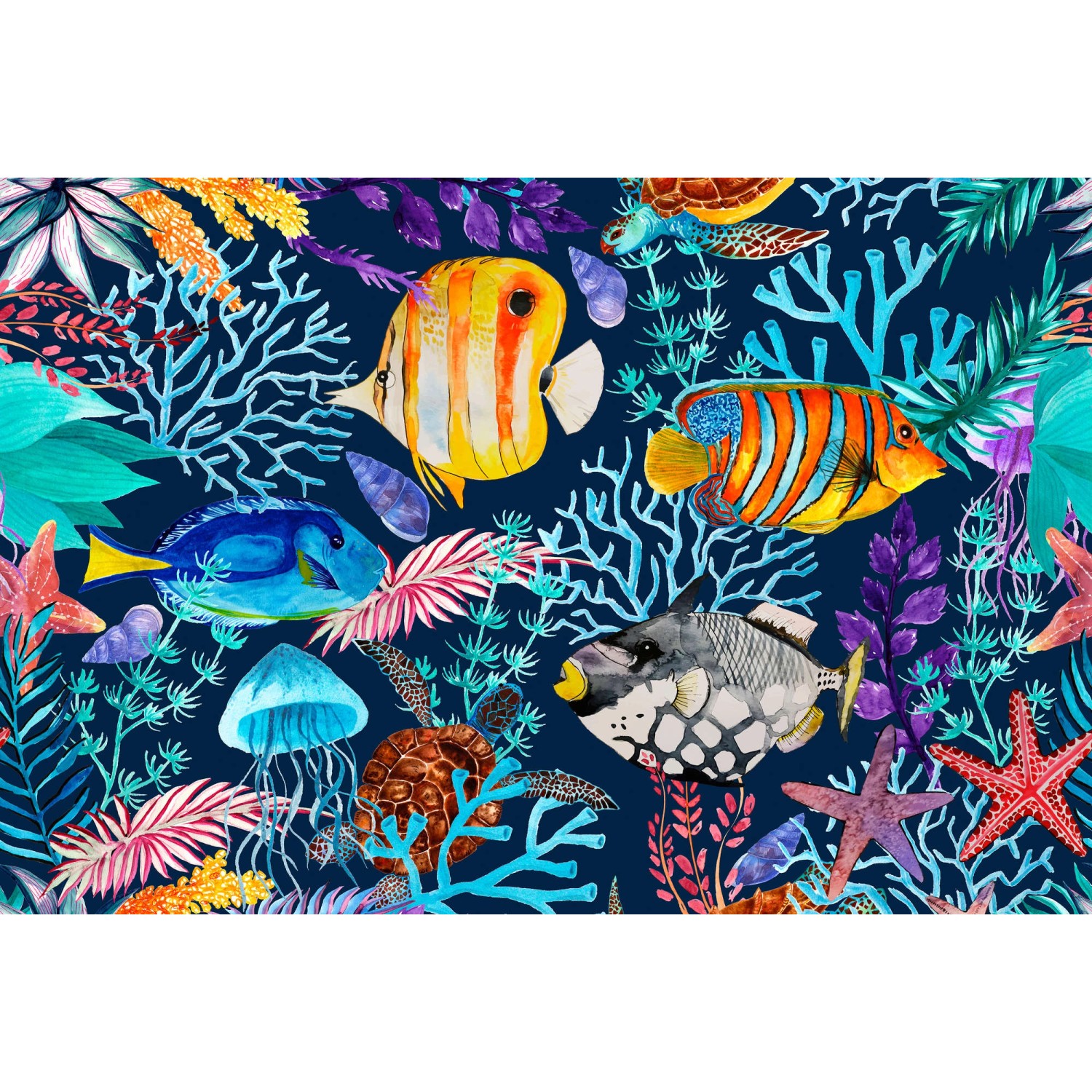 Fototapete Unterwasser Fische Bunt Blau Lila 4,00 m x 2,70 m FSC® von -