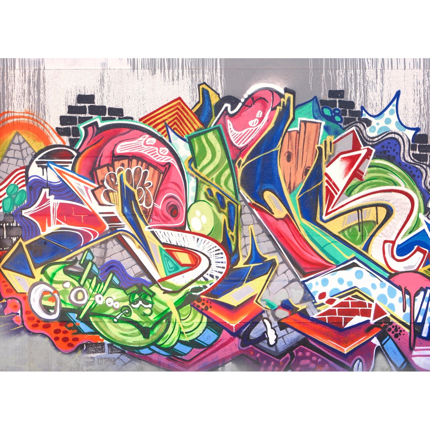 Fototapete Vliestapete Graffiti Bunt Grau Grün Rot Orange Blau 3,50x2,55 m FSC® von -