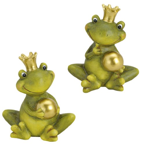Froschkönig Figur Klein Im Set 15cm Gartendeko Frosch Dekofigur Garten mit Krone und Kugel in Gold und grün Vorgarten oder Hauseingang von Unknown