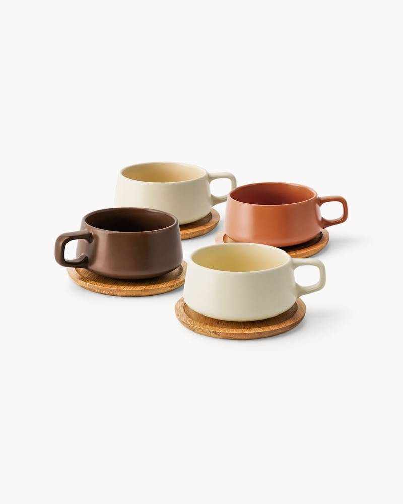 Sommerhafte Kaffeepause – Cappuccinotassen mit Milch- & Zucker-Set
