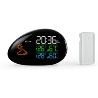Funkgesteuerte Wetterstation mit Außen- und Innensensor, Temperatur, Wettervorhersage, Luftfeuchtigkeit, LED-Farbbildschirm, Uhr, Wecker