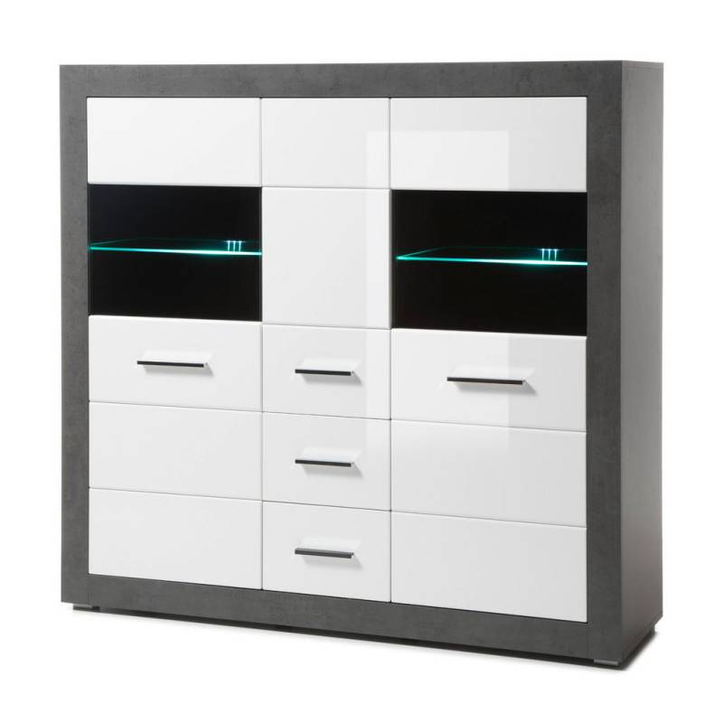 Furn.Design HIGHBOARD Weiß Hochglanz, Grau
