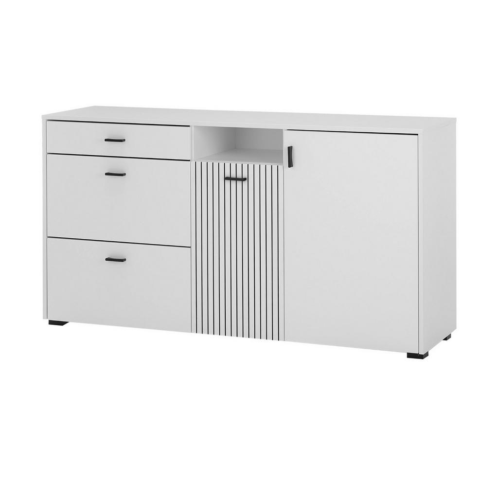 Furn.Design Sideboard, Weiß, Metall, Nachbildung, Uni, 3 Fächer, 3 Schubladen, Rechteckig, eckig, 150x80x42 cm, FSC 100%, Wohnzimmer, Kommoden & Sideboards, Sideboards von Furn.Design