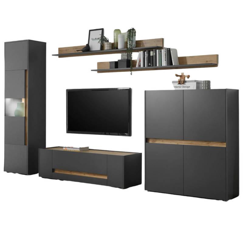 Furn.Design WOHNWAND Grau, Eiche Wotan