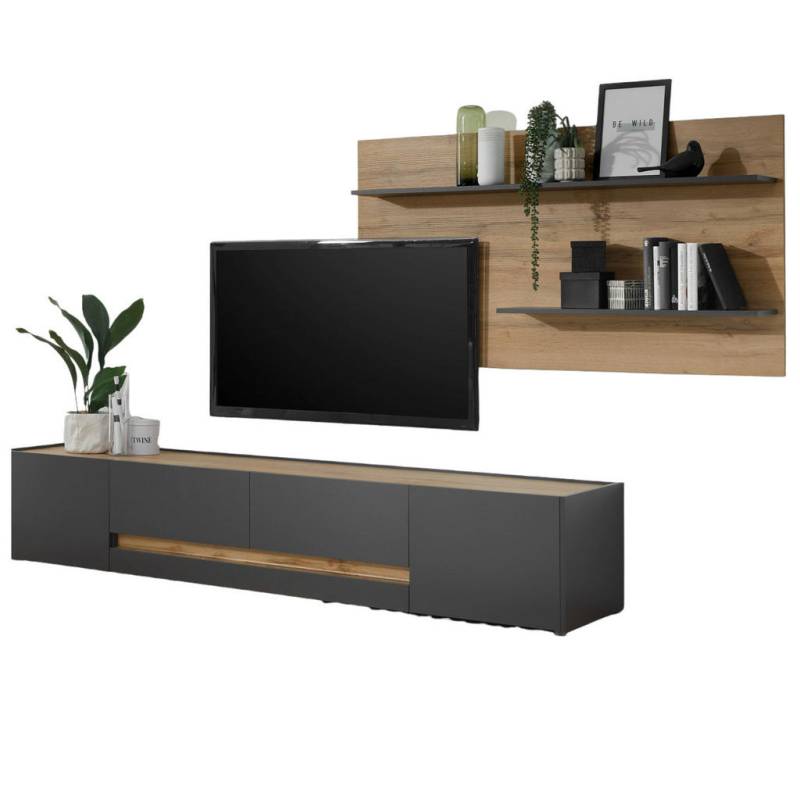 Furn.Design WOHNWAND Grau, Eiche Wotan
