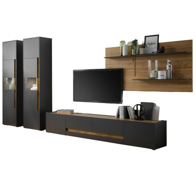 Furn.Design WOHNWAND Grau, Eiche Wotan