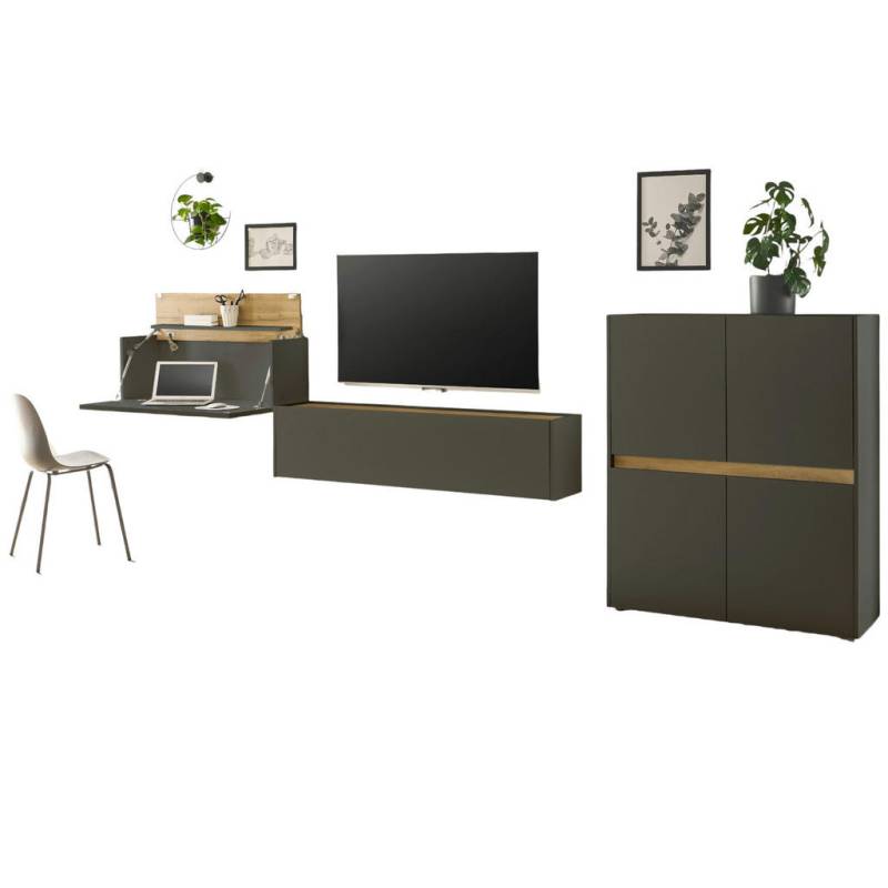 Furn.Design WOHNWAND Grau, Eiche Wotan