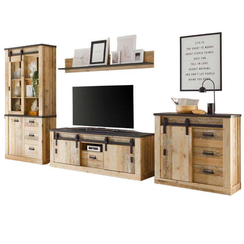 Furn.Design WOHNWAND Natur, Anthrazit