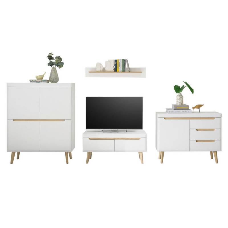 Furn.Design WOHNWAND Weiß, Eiche