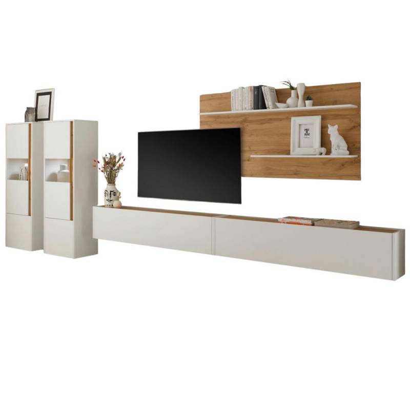 Furn.Design WOHNWAND Weiß, Eiche Wotan