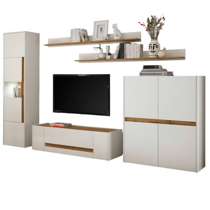 Furn.Design WOHNWAND Weiß, Eiche Wotan
