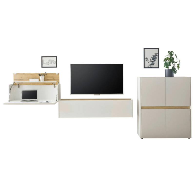 Furn.Design WOHNWAND Weiß, Eiche Wotan