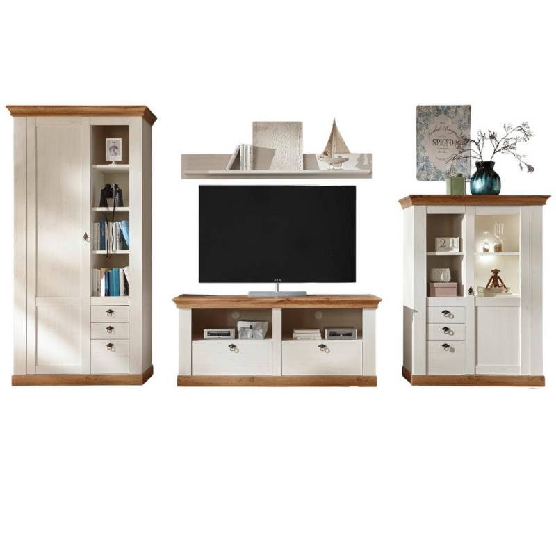 Furn.Design WOHNWAND Weiß, Eiche Wotan