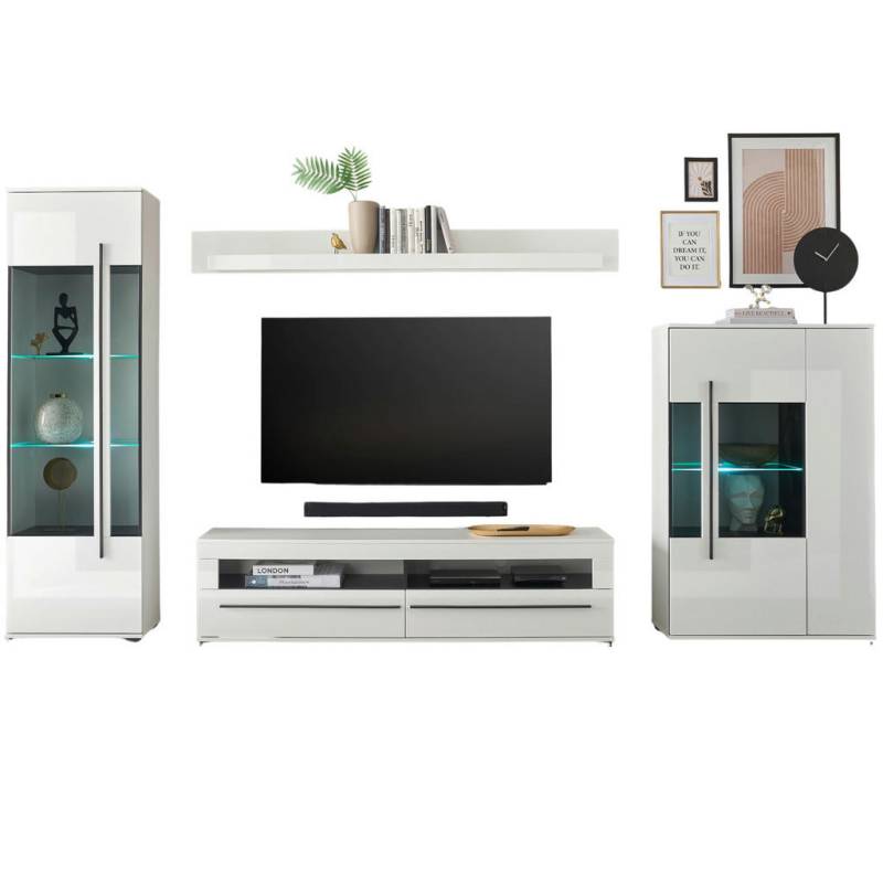 Furn.Design WOHNWAND Weiß, Weiß Hochglanz