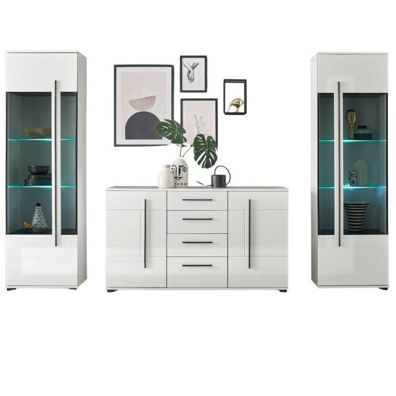 Furn.Design WOHNWAND Weiß, Weiß Hochglanz