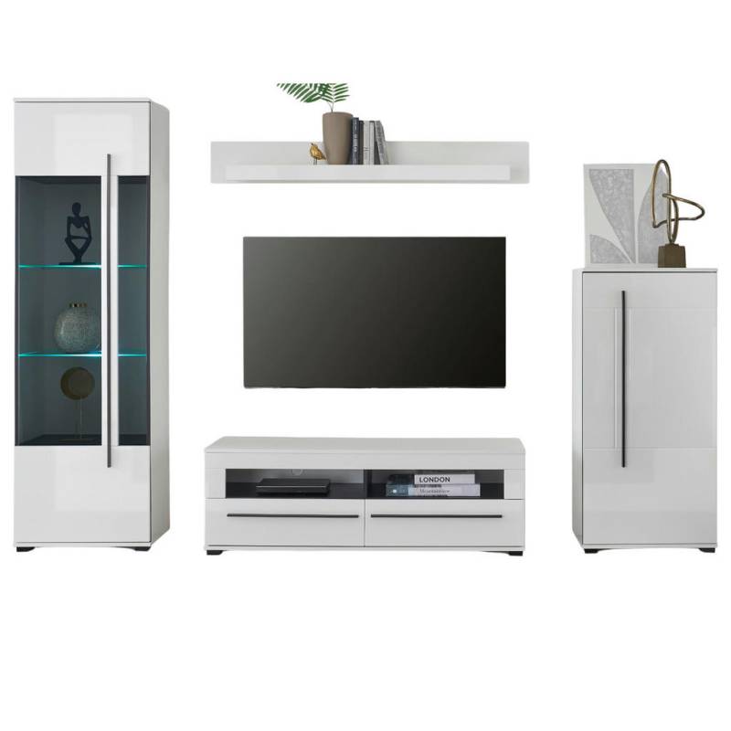 Furn.Design WOHNWAND Weiß, Weiß Hochglanz