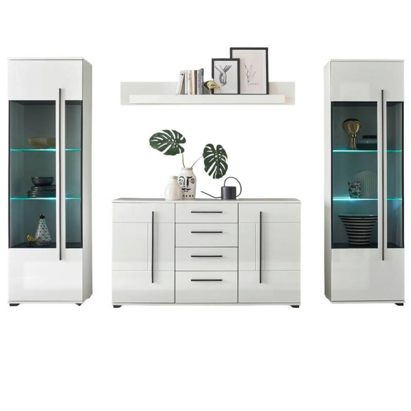 Furn.Design WOHNWAND Weiß, Weiß Hochglanz